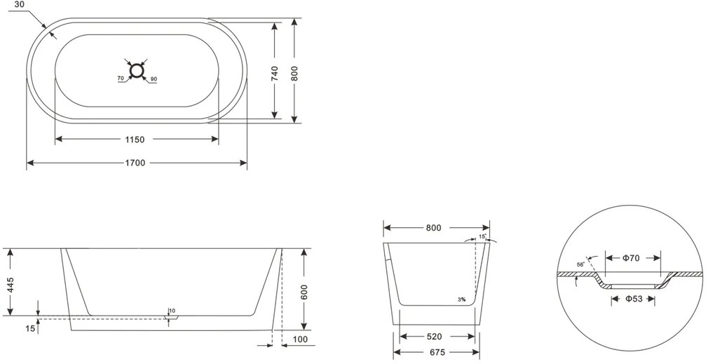 Cada freestanding Minerva 170X75 cm