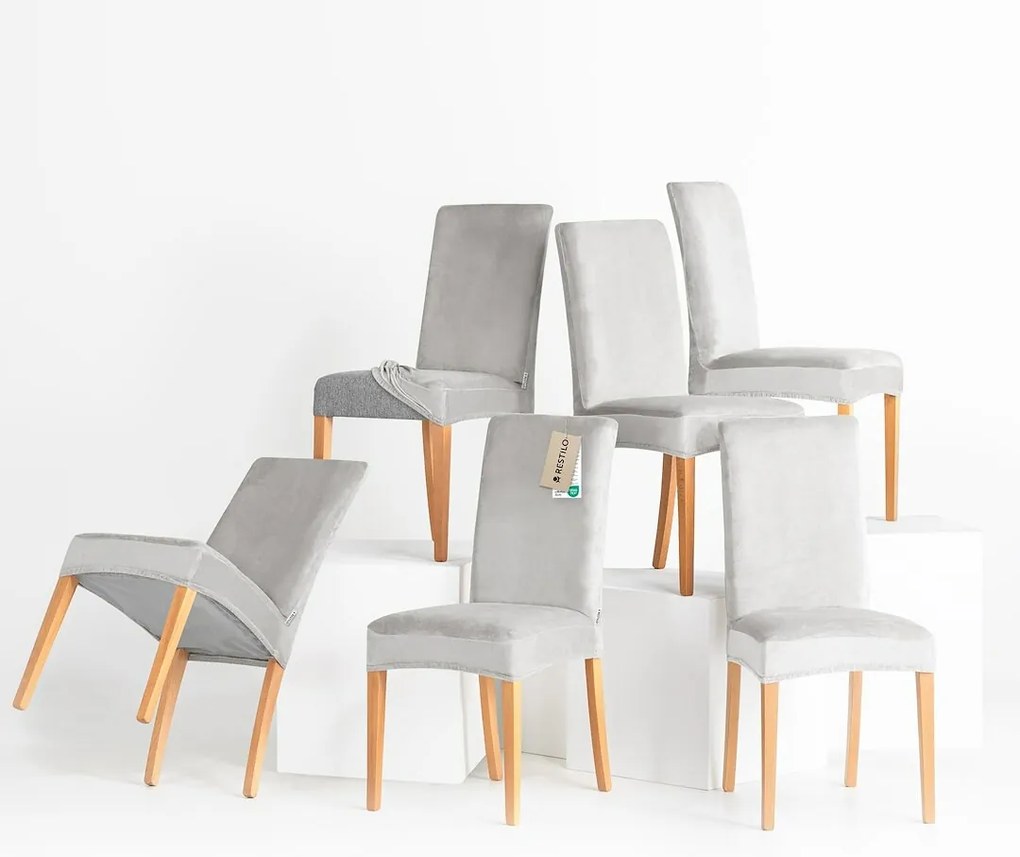 Restilo Husă pentru scaun Sento argintiu, 48 x 48x 58 + 10 cm, set de 6 bucăți