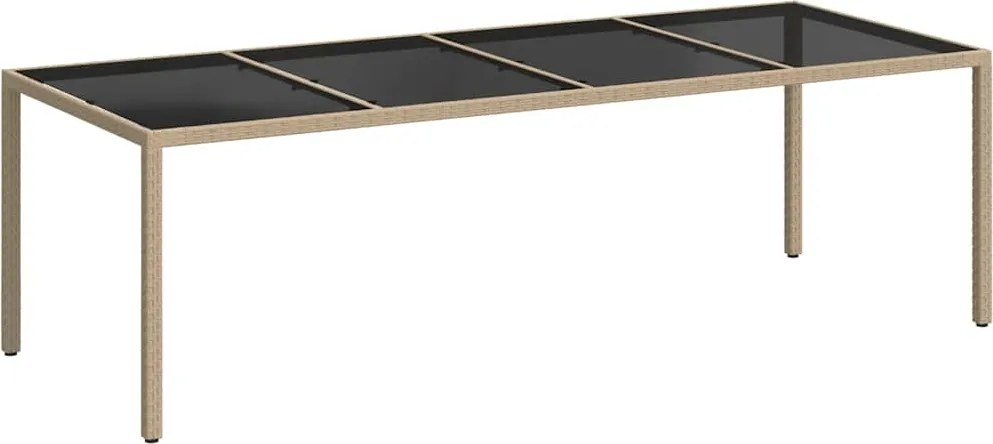 vidaXL Masă grădină, bej, 250x100x75 cm, sticlă securizată/poliratan