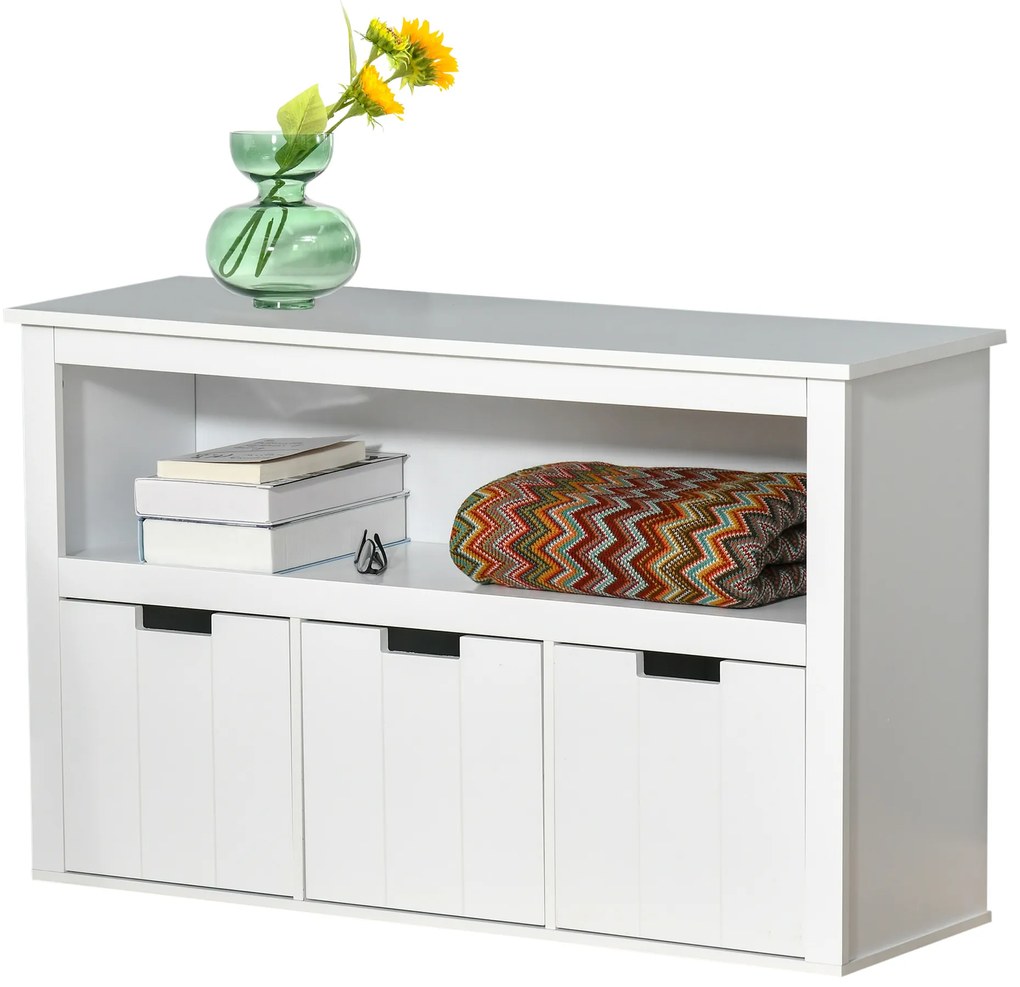 HOMCOM Bufet de Salon cu 3 Sertare Mobilizabile și Rafturi Deschise pentru Cărți Jucării Dulap Auxiliar de Depozitare pentru Dormitor Bucătărie 102x33x61,5 cm Alb | Aosom Romania