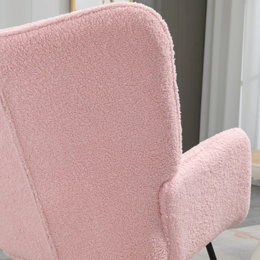 HOMCOM Scaun de leagăn rocking chair tapiterie din blană răsucită structură din oțel 71 x 98 x 101 cm roz | Aosom Romania