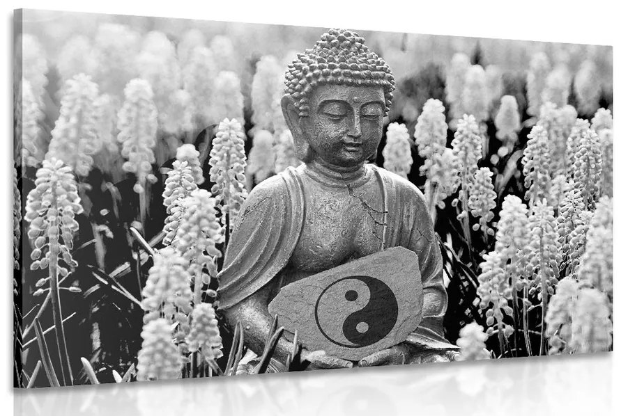 Tablou yin și yang Budha în design alb-negru