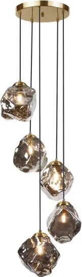 Candelabru cu cablu CRISTAL 5xE14/15W/230V alamă/negru fumuriu