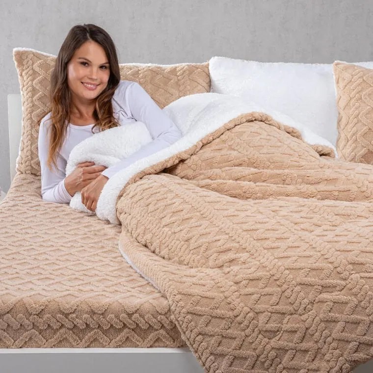 decoDoma Set matlasat cu blăniţă INVERNO bej 2 buc