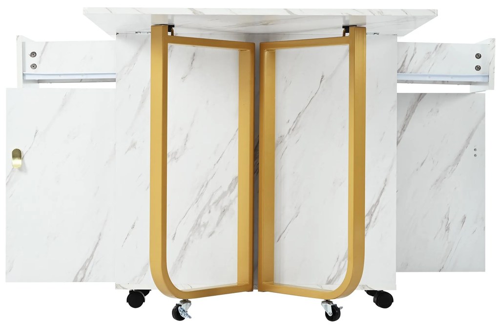 Masă de bucătărie versatilă și pliabilă, Alb+Auriu | Aosom Romania