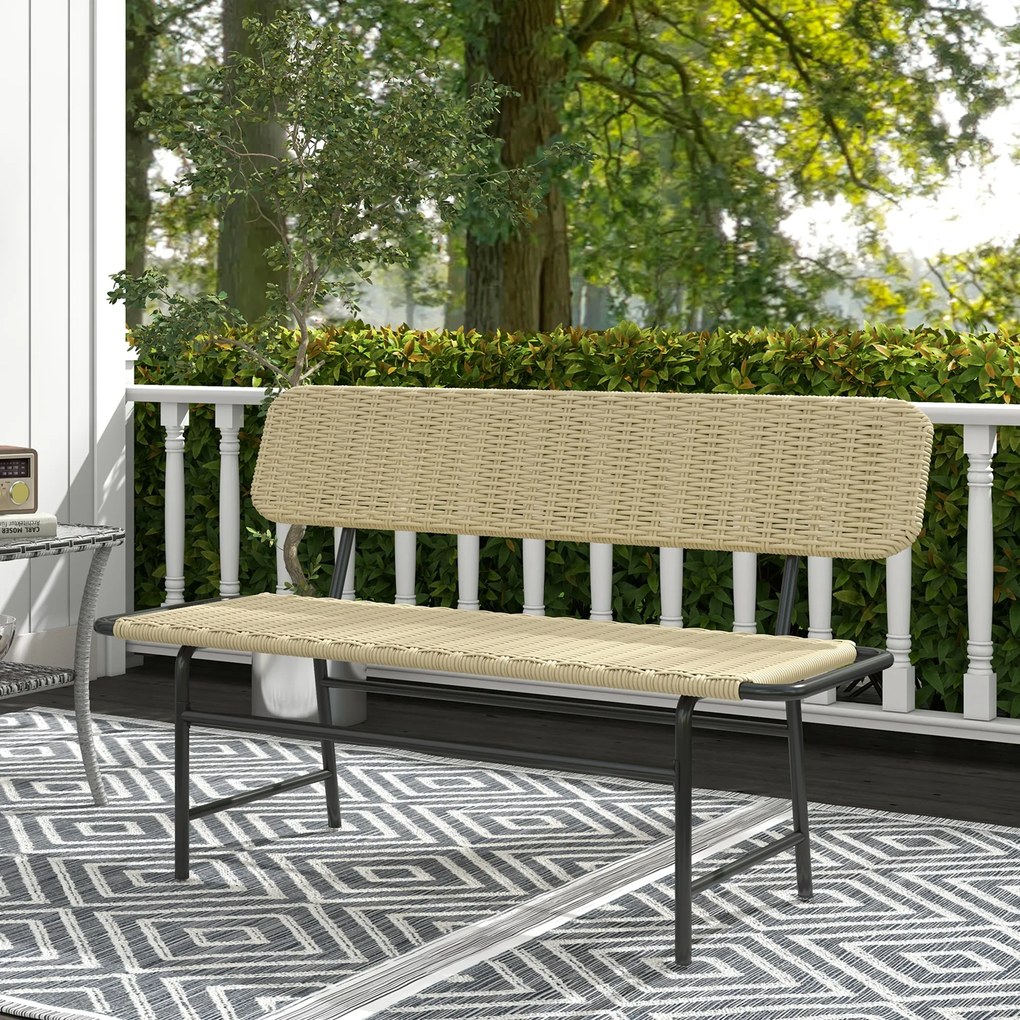 Outsunny Bancă de exterior pentru 2 persoane din ratan artificial, cadru metalic inoxidabil, 132 x 66 x 80 cm, Khaki | Aosom Romania