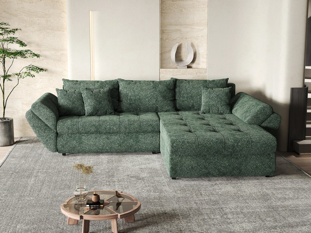 Colțar extensibil dumonde cu ladă de depozitare si sezut confortabil din spuma high-density, Loana Euphoria Green II 270x185 cm