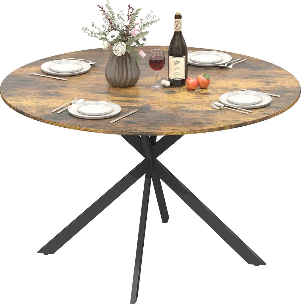 HOMCOM Masă rotundă pentru 4 persoane, masă de bucătărie în stil industrial cu picioare din oțel, pentru sufragerie, bucătărie, Maro rustic | Aosom Romania