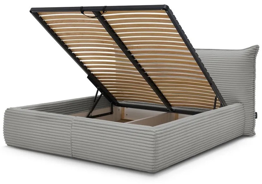 Pat matrimonial gri tapițat cu spațiu de depozitare cu somieră 180x200 cm Jade – Bobochic Paris