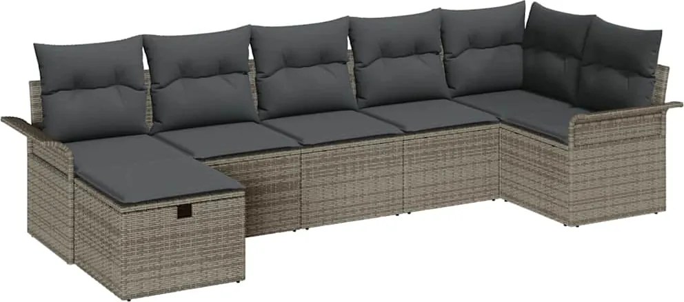 vidaXL Set de canapele pentru grădină cu pernă 7 pcs Gri Rattan poli