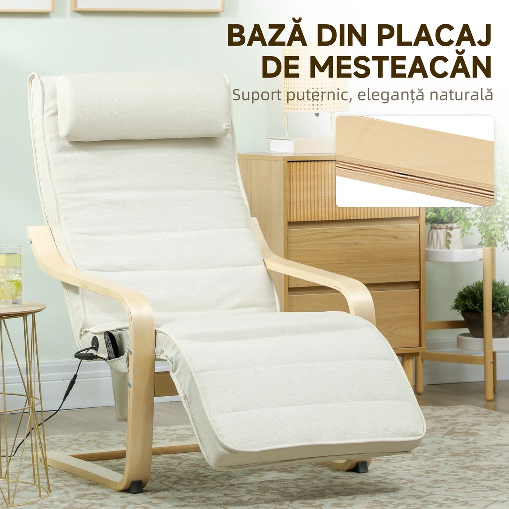 HOMCOM Fotoliu pentru living cu încălzire și suport pentru picioare reglabil Crem Lemn | Aosom Romania