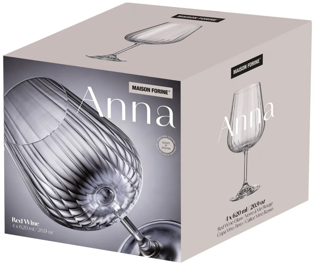 Set 4 pahare vin rosu 620ml, Anna