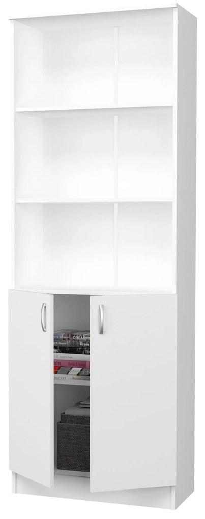 Biblioteca Flint, cu Usi Inferioare si 2 Polite, Alba, 70 x 32 x 196 cm