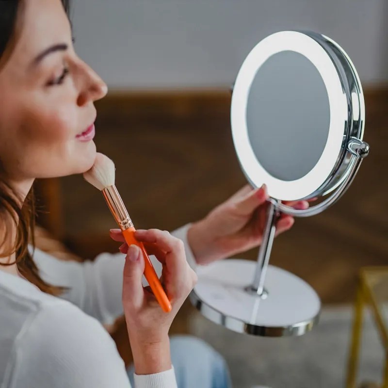 Oglinda cosmetica Beautifly Looking Glass Light, 14,5 cm, Marire 10x, USB-C, LED, Reglare la 360°, Argintiu