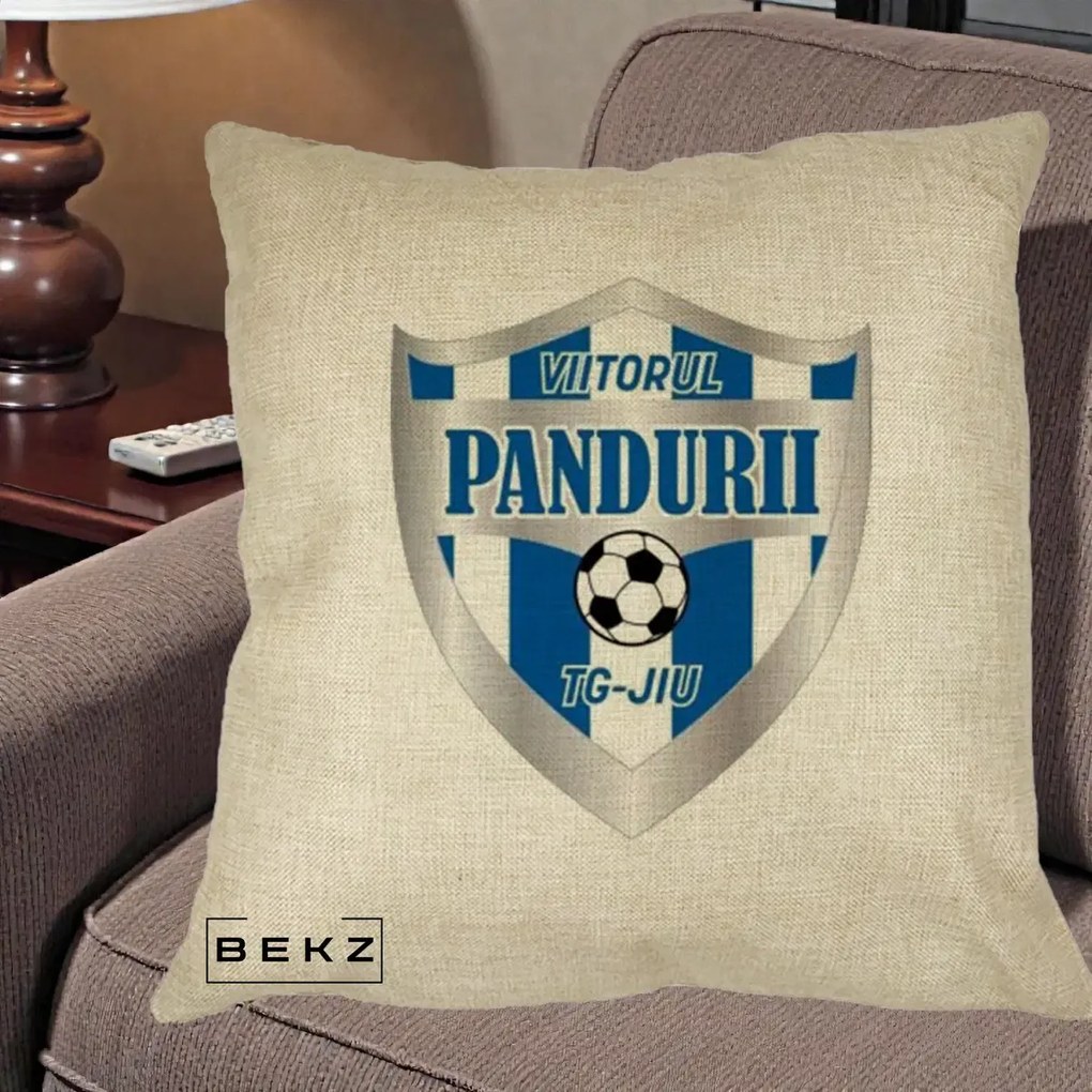Perna Personalizata Pandurii Targu Jiu Fotbal, 40x40 cm, Crem, Husa Detasabila, Perna Inclusa, BEKZ®