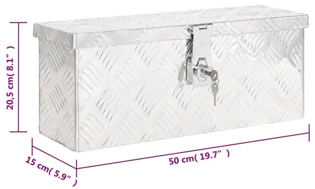 Cutie de depozitare, argintiu, 50x20,5x15 cm, aluminiu Argintiu, 50 x 20.5 x 15 cm, 1