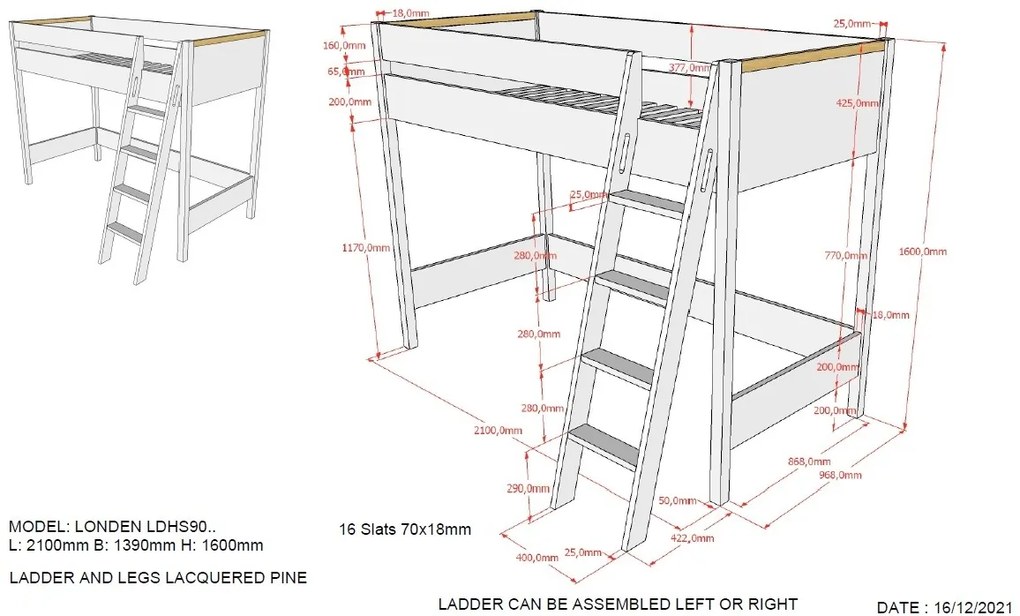 Pat copii LOFT LONDON 90 X 200 CM ALB