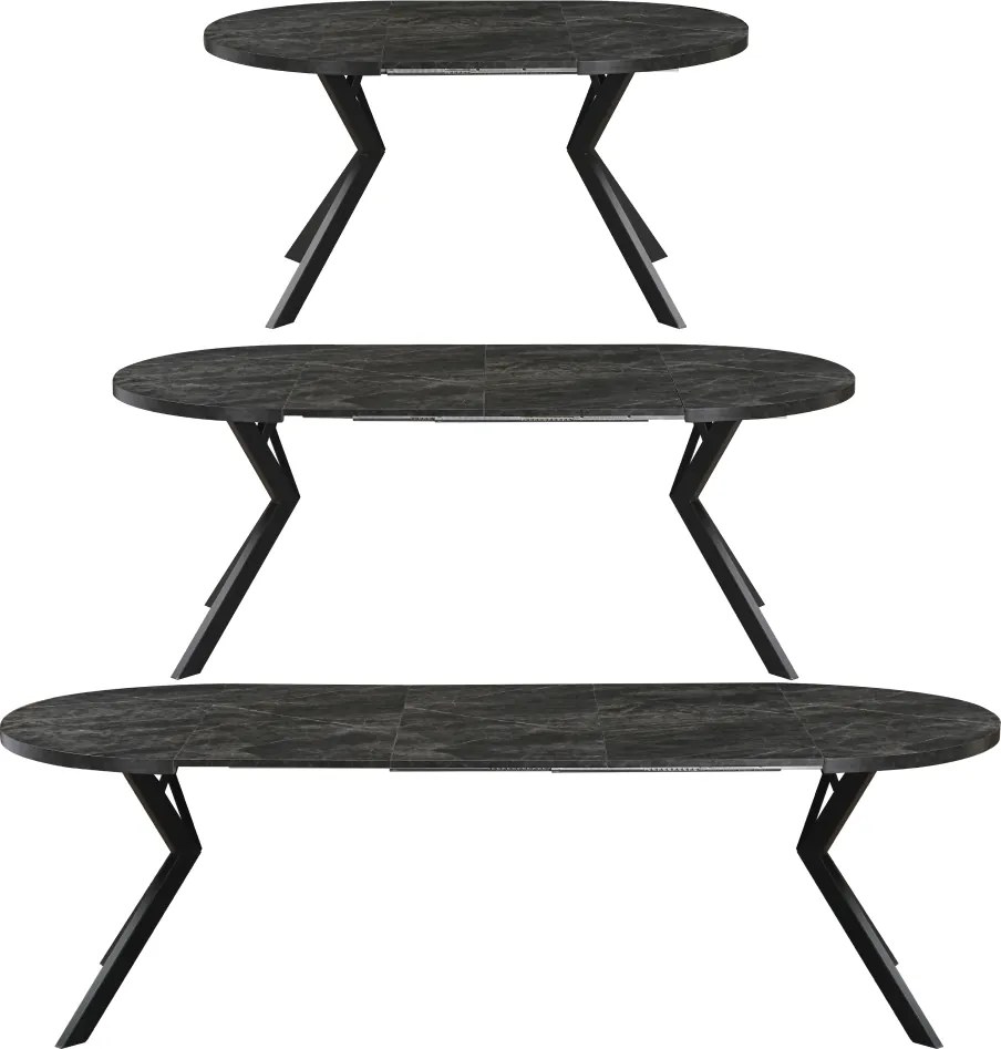 Masă de sufragerie extensibilă, beton închis/negru, 100-250x75,5 cm, LUKOS