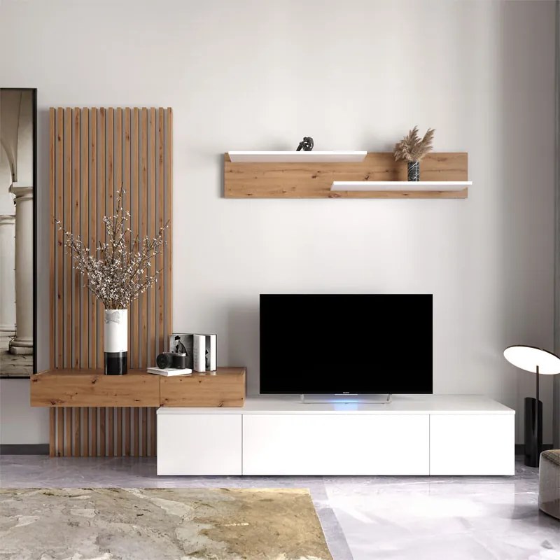 Comoda TV Litende sonoma - alb 249.5x42x199.5cm