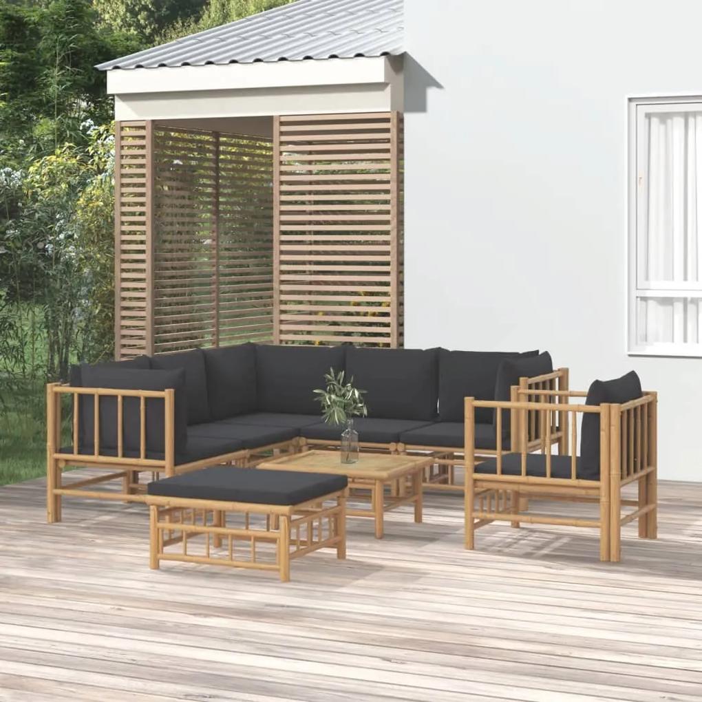 3155222 vidaXL Set mobilier de grădină cu perne gri închis, 8 piese, bambus