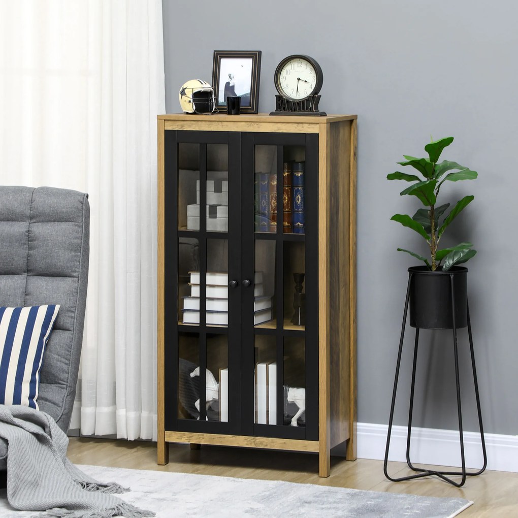 HOMCOM Dulap pentru Bucătărie Modern cu Uși din Sticlă, Ideal pentru Sufragerie și Birou, Design Contemporan, Maro | Aosom Romania