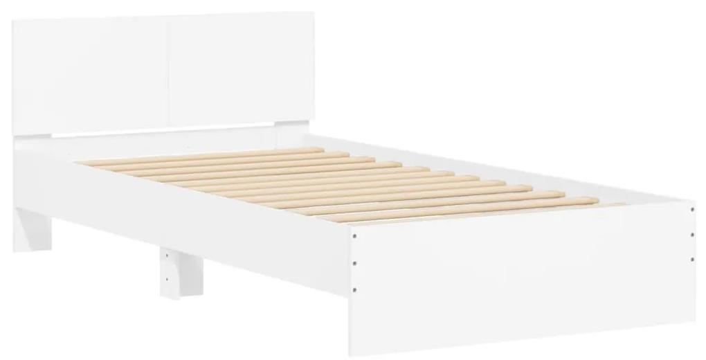 838617 vidaXL Cadru de pat cu tăblie, alb, 100x200 cm, lemn prelucrat