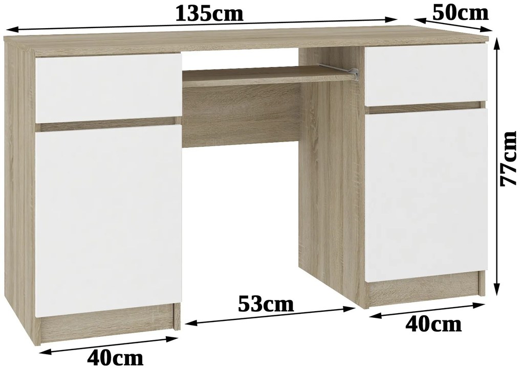 Masă PC Aranandose (stejar sonoma + alb). 1117051