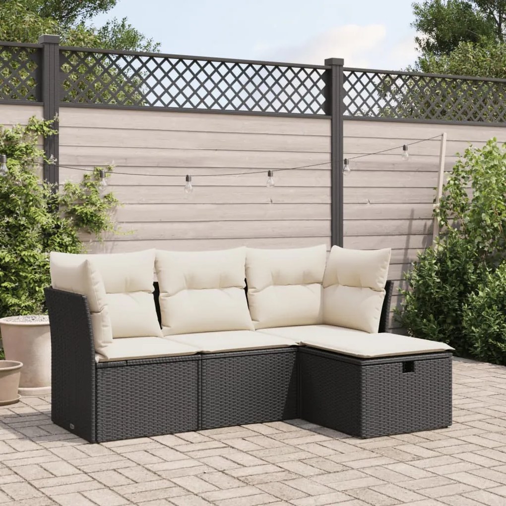 3325252 vidaXL Set mobilier de grădină cu perne, 4 piese, negru, poliratan