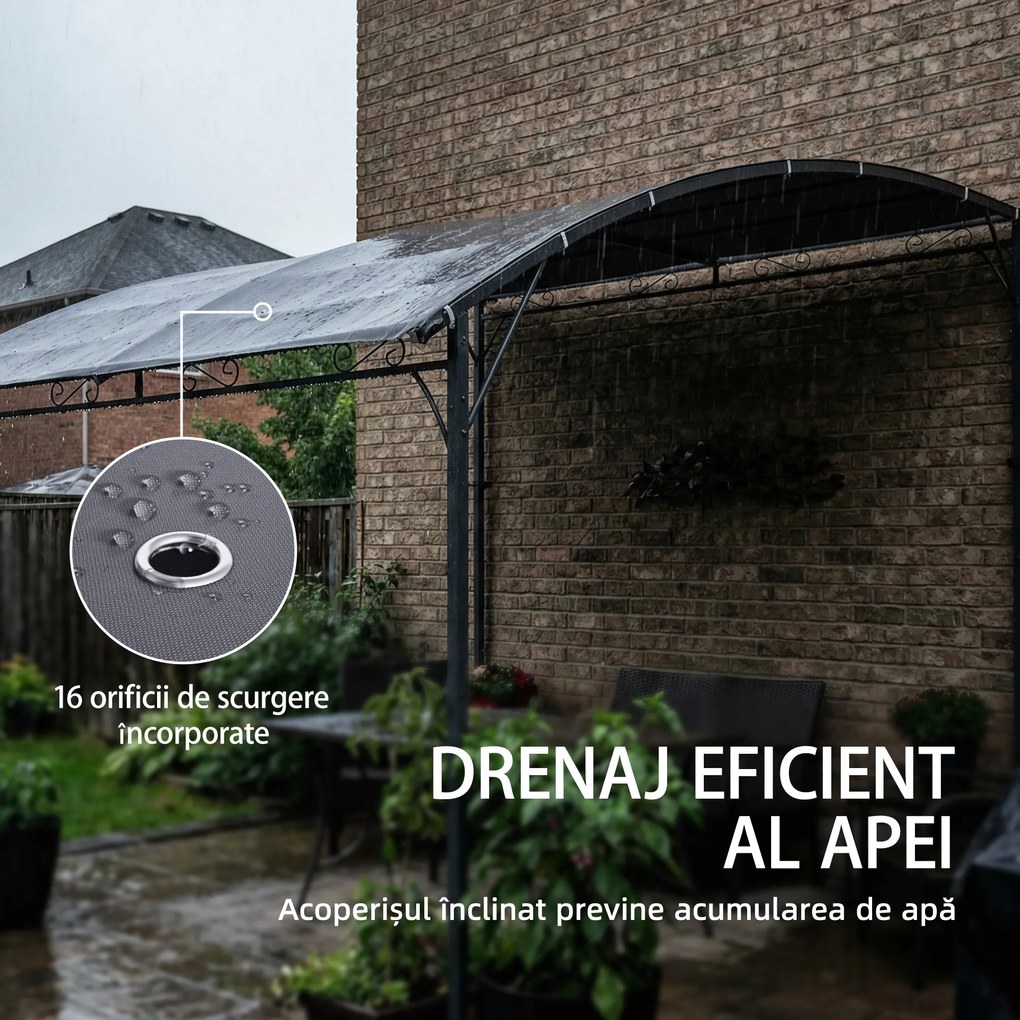 Outsunny Pergolă Gazebo 3.8x2.8m cu 16 Găuri de Drenaj, Pergolă din Metal și Poliester 180g/m² cu Șuruburi, pentru Exterior, Grădină, Terasă și Patio, UV 30+, Gri | Aosom Romania