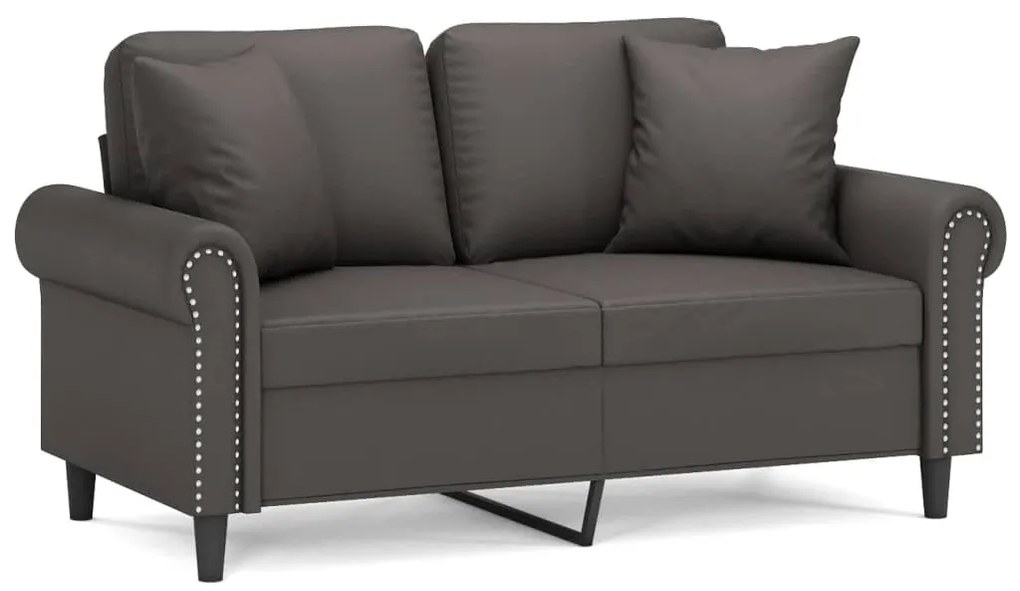 3153170 vidaXL Canapea cu 2 locuri, perne&pernuțe gri 120 cm piele ecologică