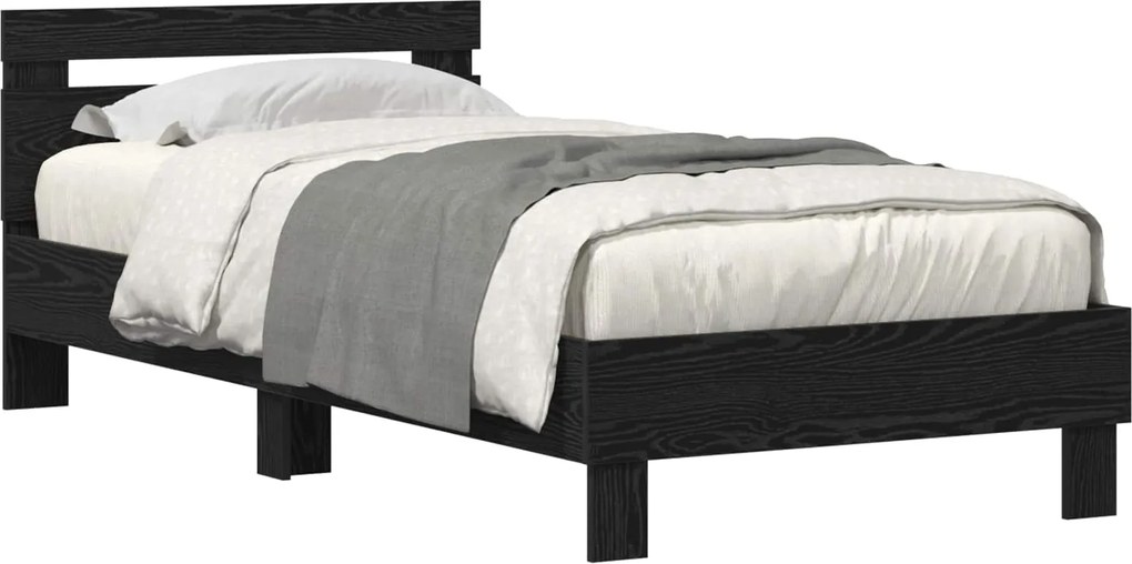 vidaXL Cadru de pat cu led Stejar Negru 75 x 190 cm Lemn compozit