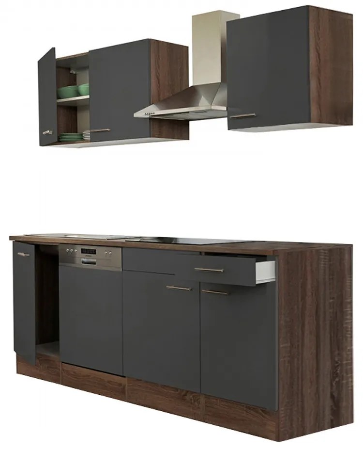 Mobilă de bucătărie Yorki 220, corp din stejar Yorki, cu față antracit satinat