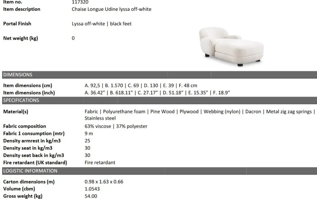 Pat de zi tip sezlong design LUX Udine, Lyssa off-white
