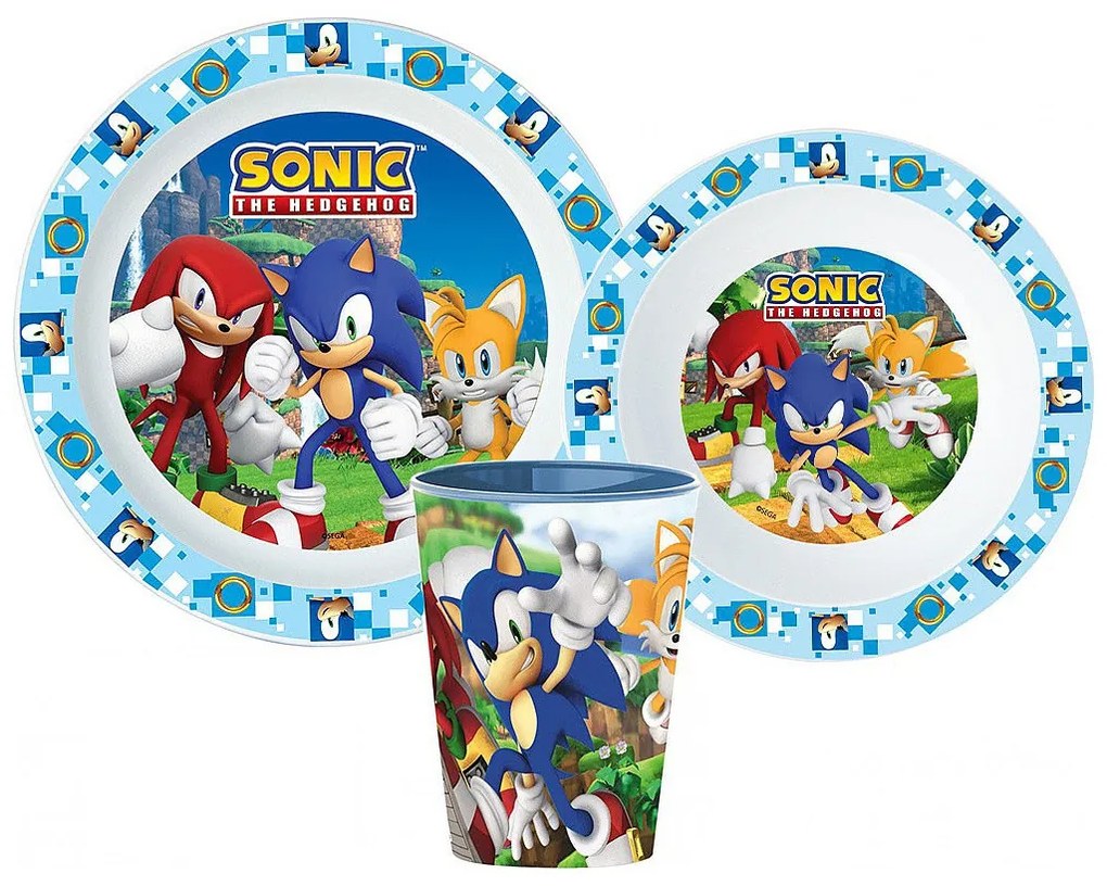 Sonic Ariciul set de vase, set din plastic micro, cu pahar de 260 ml