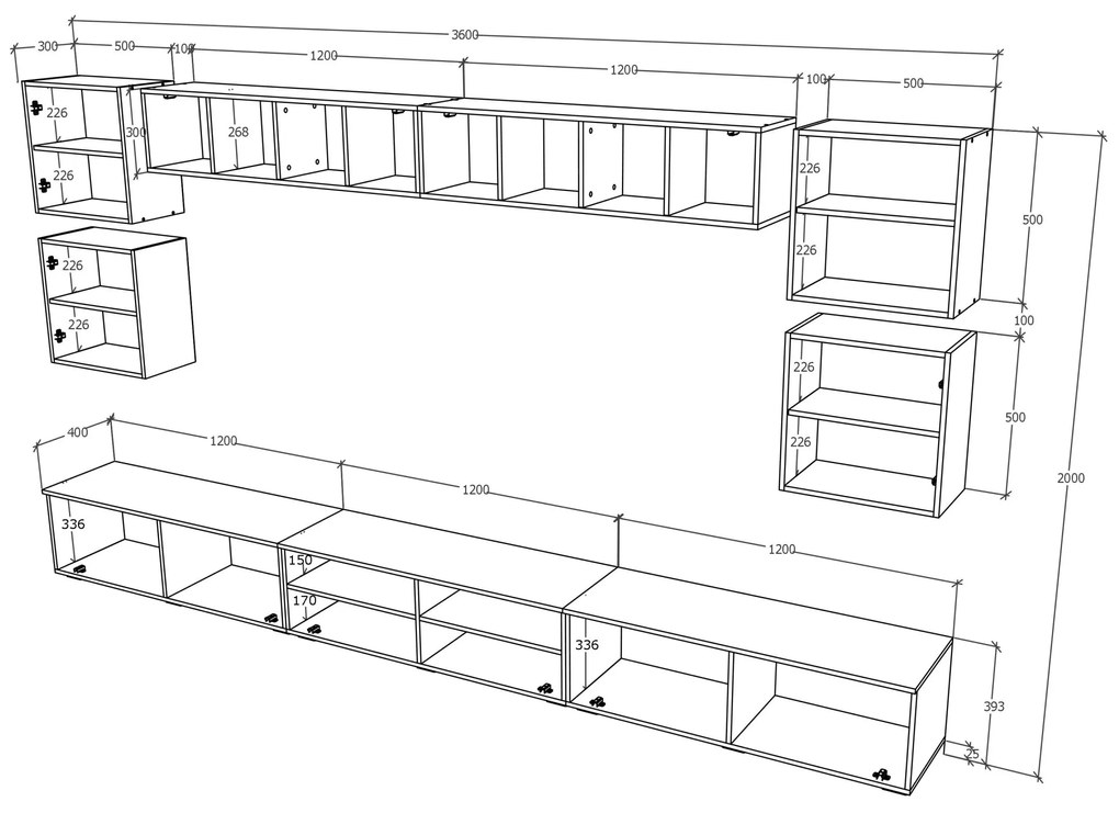Living haaus Haga V3, Antracit/Stejar Wotan, L 360 cm