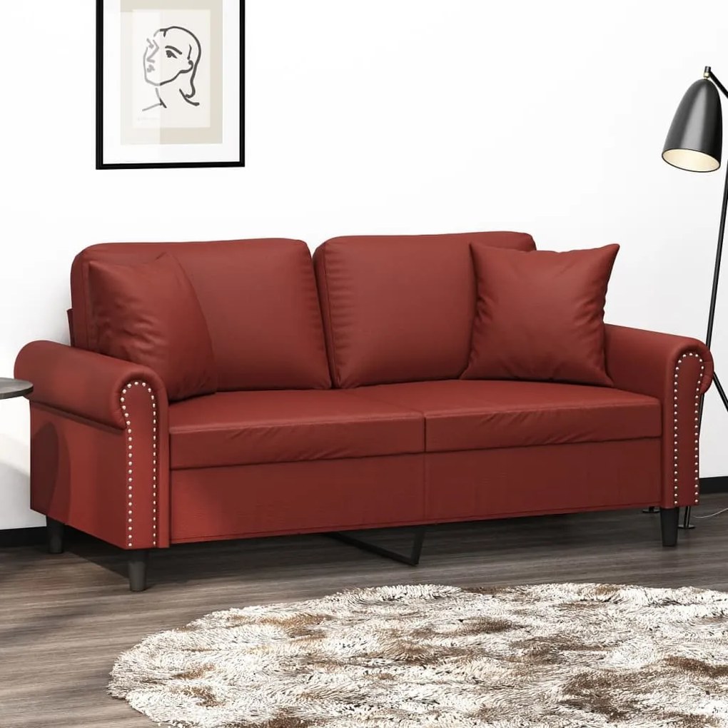 3153177 vidaXL Canapea 2 locuri, perne&pernuțe roșu vin 140 cm piele ecologică
