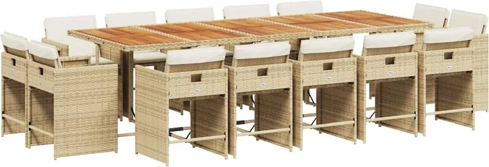 vidaXL Set mobilier de grădină cu perne, 15 piese, bej, poliratan