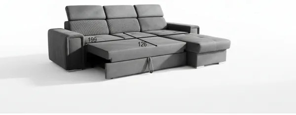 Colțar extensibil universal SALVADA, în L, cu spațiu de depozitare, gri închis