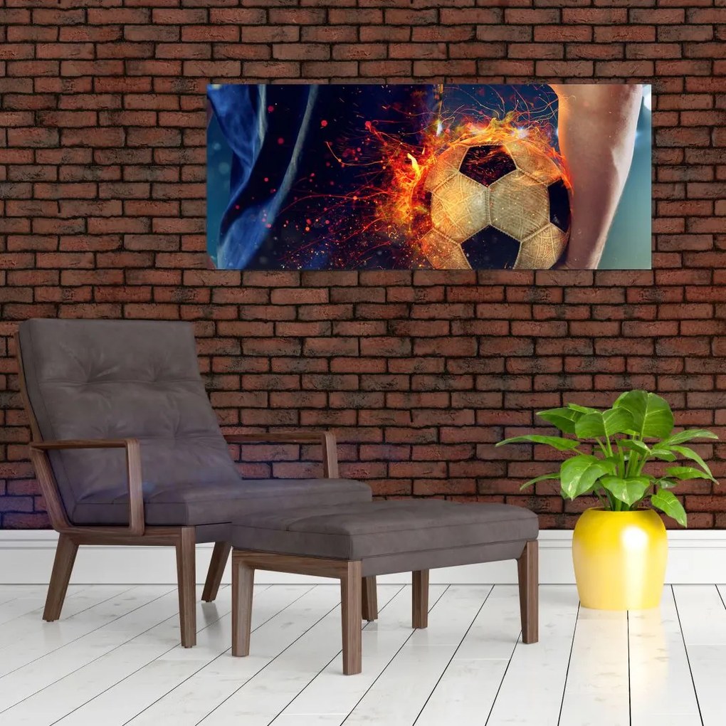 Tablou - Minge de fotbal în flăcări (120x50 cm)