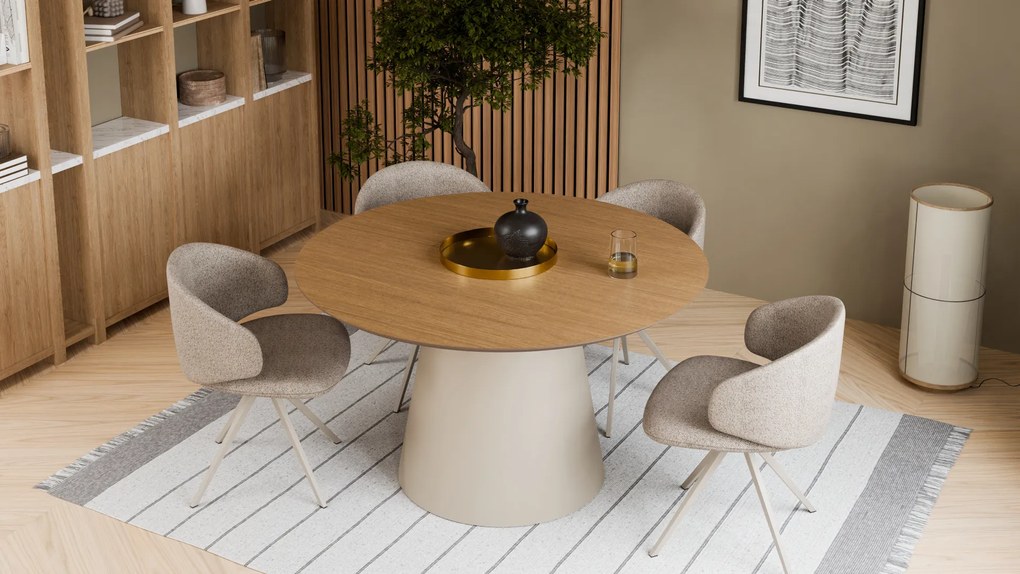 MAZZONI EXPORT NELA Bej Latte (material Monza 60)/picioare bej - SCAUN MODERN BOUCLÉ ROTATIV TAPIȚAT PENTRU SALON/LIVING/BIROU BOHO