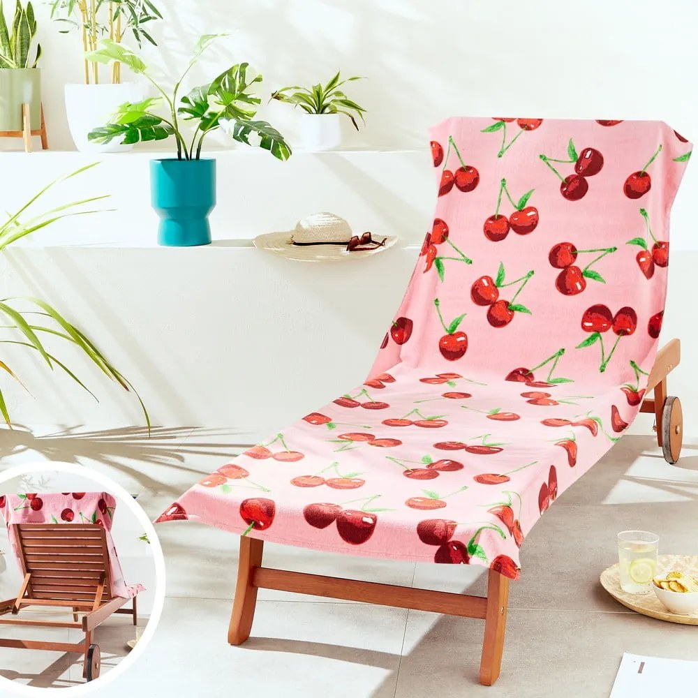 Prosop de plajă roz din bumbac 78x200 cm Cherries – Catherine Lansfield