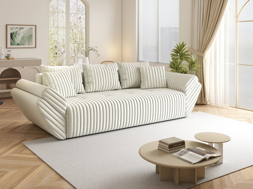 Canapea extensibilă dumonde cu ladă de depozitare si sezut confortabil din spuma high-density, Berlin Ambience Ivory 250x100 cm