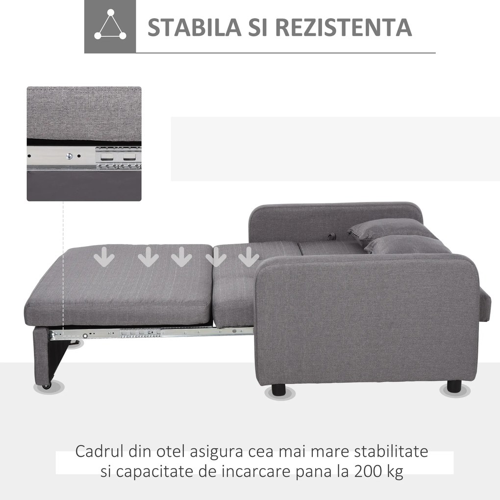 HOMCOM Canapea Extensibilă 2 în 1 cu Spațiu de Depozitare, 136x92x84 cm, Gri | Aosom Romania