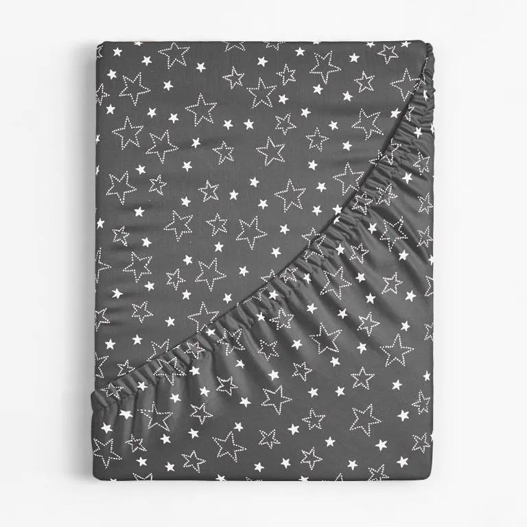 Goldea cearceaf de pat din bumbac cu elastic - model 017 - steluțe albe pe gri 90 x 200 cm