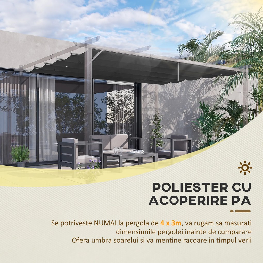 Outsunny Acoperis retractabil pentru pergola, Copertina de rezerva din material textil pentru pergole de 4 x 3 (m), gri inchis | AOSOM RO