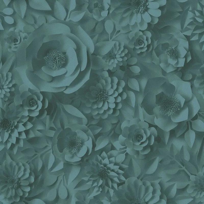 Tapet floral 3D turcoaz