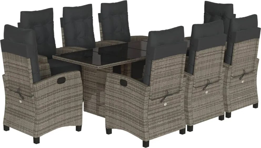 vidaXL Set mobilier grădină cu perne, 9 piese, gri, poliratan