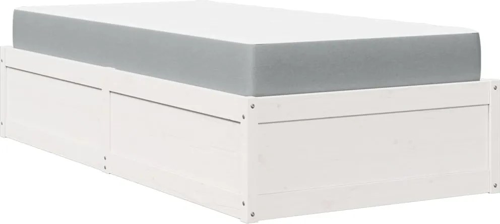 vidaXL Pat cu saltea, alb, 100x200 cm, lemn masiv pin