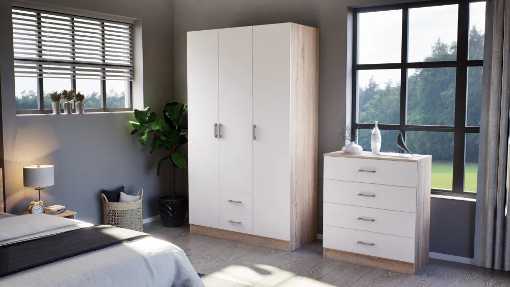 Comodă Miami cu 4 sertare 80x92 cm alb-stejar sonoma