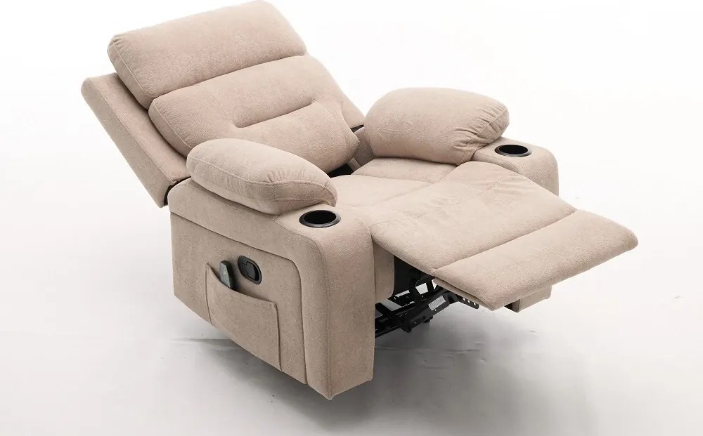 Fotoliu Masaj, Incalzire, Rabatabil, Sezut cu Arcuri Metalice, Suport Picioare extensibil, Chenille, Bej